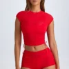 Santana transparentes, gerafftes, kurzes T-Shirt in Fiery Red Santana transparentes, gerafftes, kurzes T-Shirt in Fiery Red