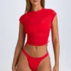 Santana transparentes, gerafftes, kurzes T-Shirt in Fiery Red Santana transparentes, gerafftes, kurzes T-Shirt in Fiery Red