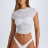 Santana Transparentes, gerafftes, kurzes T-Shirt in Weiß Santana Transparentes, gerafftes, kurzes T-Shirt in Weiß