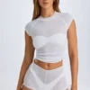 Santana Transparentes, gerafftes, kurzes T-Shirt in Weiß Santana Transparentes, gerafftes, kurzes T-Shirt in Weiß