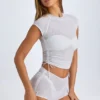Santana Transparentes, gerafftes, kurzes T-Shirt in Weiß Santana Transparentes, gerafftes, kurzes T-Shirt in Weiß
