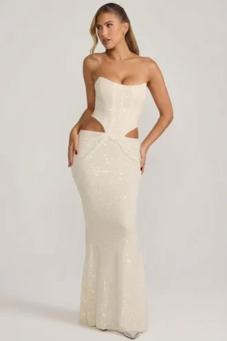 Saphira verziertes, drapiertes Korsettkleid mit Cut-outs in Weiß
