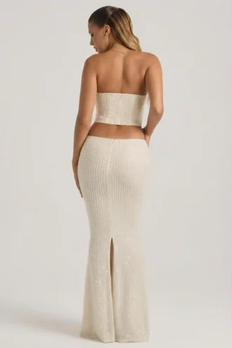 Saphira verziertes, drapiertes Korsettkleid mit Cut-outs in Weiß