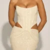 Saphira verziertes, drapiertes Korsettkleid mit Cut-outs in Weiß Saphira verziertes, drapiertes Korsettkleid mit Cut-outs in Weiß