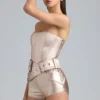 Sasha Metallic-Denim-Playsuit mit Gürtel und Korsett in Champagner Sasha Metallic-Denim-Playsuit mit Gürtel und Korsett in Champagner