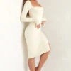 Sawyer Midi-Kleid mit quadratischem Ausschnitt und langen Ärmeln in Elfenbein