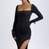 Sawyer Modal-Midi-Kleid mit quadratischem Ausschnitt und langen Ärmeln in Schwarz Sawyer Modal-Midi-Kleid mit quadratischem Ausschnitt und langen Ärmeln in Schwarz