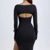 Sawyer Modal-Midi-Kleid mit quadratischem Ausschnitt und langen Ärmeln in Schwarz Sawyer Modal-Midi-Kleid mit quadratischem Ausschnitt und langen Ärmeln in Schwarz