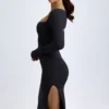 Sawyer Modal-Midi-Kleid mit quadratischem Ausschnitt und langen Ärmeln in Schwarz Sawyer Modal-Midi-Kleid mit quadratischem Ausschnitt und langen Ärmeln in Schwarz