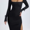 Sawyer Modal-Midi-Kleid mit quadratischem Ausschnitt und langen Ärmeln in Schwarz Sawyer Modal-Midi-Kleid mit quadratischem Ausschnitt und langen Ärmeln in Schwarz