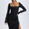 Sawyer Modal-Midi-Kleid mit quadratischem Ausschnitt und langen Ärmeln in Schwarz Sawyer Modal-Midi-Kleid mit quadratischem Ausschnitt und langen Ärmeln in Schwarz