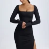 Sawyer Modal-Midi-Kleid mit quadratischem Ausschnitt und langen Ärmeln in Schwarz Sawyer Modal-Midi-Kleid mit quadratischem Ausschnitt und langen Ärmeln in Schwarz