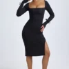 Sawyer Modal-Midi-Kleid mit quadratischem Ausschnitt und langen Ärmeln in Schwarz Sawyer Modal-Midi-Kleid mit quadratischem Ausschnitt und langen Ärmeln in Schwarz