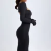 Sawyer Modal-Midi-Kleid mit quadratischem Ausschnitt und langen Ärmeln in Schwarz Sawyer Modal-Midi-Kleid mit quadratischem Ausschnitt und langen Ärmeln in Schwarz