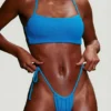 Seersucker-Bikinioberteil mit Trägern und U-Ausschnitt in Neonblau Seersucker-Bikinioberteil mit Trägern und U-Ausschnitt in Neonblau