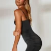 Selbstbewusstes, gerafftes Korsett-Minikleid in Schwarz