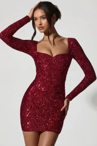 Sephina Minikleid mit Herzausschnitt und Verzierungen in Rot