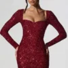 Sephina Minikleid mit Herzausschnitt und Verzierungen in Rot