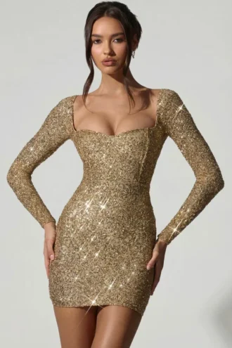 Sephina Minikleid mit verziertem Herzausschnitt in Gold