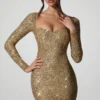 Sephina Minikleid mit verziertem Herzausschnitt in Gold