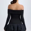 Serra Modal-Minikleid mit schulterfreiem Ausschnitt und Bubble-Saum in Schwarz Serra Modal-Minikleid mit schulterfreiem Ausschnitt und Bubble-Saum in Schwarz