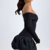 Serra Modal-Minikleid mit schulterfreiem Ausschnitt und Bubble-Saum in Schwarz Serra Modal-Minikleid mit schulterfreiem Ausschnitt und Bubble-Saum in Schwarz
