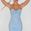 Seychelles Minikleid mit verziertem Wasserfallausschnitt in Blau