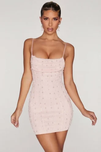 Seychelles verziertes Minikleid mit Wasserfallausschnitt in Blush