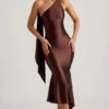 Shaya Midaxi-Kleid mit asymmetrischem Schaldetail in Schokoladenbraun