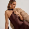 Shaya Midaxi-Kleid mit asymmetrischem Schaldetail in Schokoladenbraun