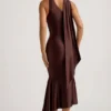 Shaya Midaxi-Kleid mit asymmetrischem Schaldetail in Schokoladenbraun