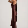 Shaya Midaxi-Kleid mit asymmetrischem Schaldetail in Schokoladenbraun