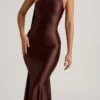 Shaya Midaxi-Kleid mit asymmetrischem Schaldetail in Schokoladenbraun