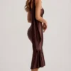 Shaya Midaxi-Kleid mit asymmetrischem Schaldetail in Schokoladenbraun