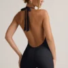 Shelly Modal-Playsuit mit geripptem Rückenausschnitt in Schwarz Shelly Modal-Playsuit mit geripptem Rückenausschnitt in Schwarz