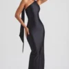 Sheril Asymmetrisches Maxikleid mit Schaldetail in Schwarz