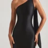 Sheril Asymmetrisches Maxikleid mit Schaldetail in Schwarz
