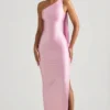 Sheril Asymmetrisches Maxikleid mit Schaldetail in Zartrosa Sheril Asymmetrisches Maxikleid mit Schaldetail in Zartrosa