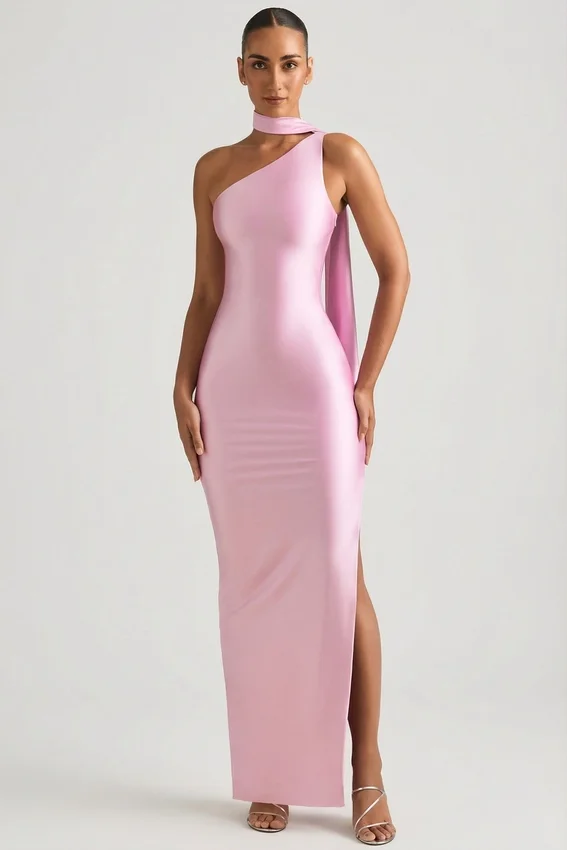 Sheril Asymmetrisches Maxikleid mit Schaldetail in Zartrosa Sheril Asymmetrisches Maxikleid mit Schaldetail in Zartrosa