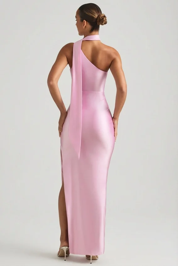Sheril Asymmetrisches Maxikleid mit Schaldetail in Zartrosa Sheril Asymmetrisches Maxikleid mit Schaldetail in Zartrosa