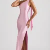 Sheril Asymmetrisches Maxikleid mit Schaldetail in Zartrosa Sheril Asymmetrisches Maxikleid mit Schaldetail in Zartrosa
