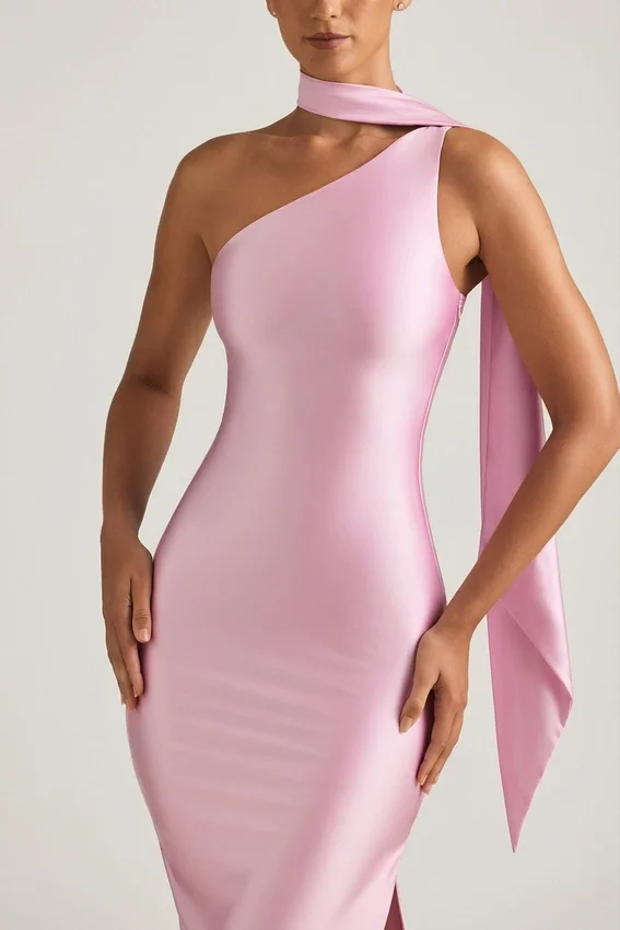 Sheril Asymmetrisches Maxikleid mit Schaldetail in Zartrosa Sheril Asymmetrisches Maxikleid mit Schaldetail in Zartrosa