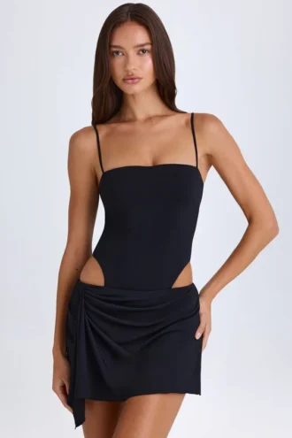 Shiloh Drapiertes Cut-Out-Minikleid in Schwarz