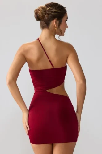 Shyla Slinky Jersey-Minikleid mit Rüschen und Cut-outs in Rubinrot
