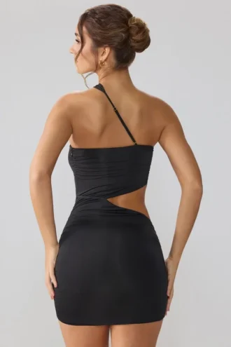 Shyla Slinky Jersey Rüschen-Cut-Out-Minikleid in Schwarz