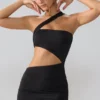 Shyla Slinky Jersey Rüschen-Cut-Out-Minikleid in Schwarz Shyla Slinky Jersey Rüschen-Cut-Out-Minikleid in Schwarz