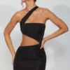 Shyla Slinky Jersey Rüschen-Cut-Out-Minikleid in Schwarz Shyla Slinky Jersey Rüschen-Cut-Out-Minikleid in Schwarz