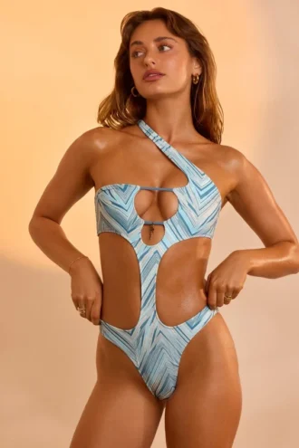 Signature Swim II Badeanzug in Blau mit Print
