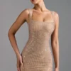 Sindre verziertes Minikleid mit quadratischem Ausschnitt in Mandel Sindre verziertes Minikleid mit quadratischem Ausschnitt in Mandel
