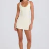 Skort aus geripptem Strick mit Bindeband in Creme